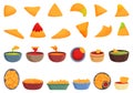 Nachos icons set cartoon vector. Mexican dip