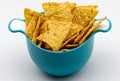Nachos in a plastic bowl. Tortilla chips isolated on white background Royalty Free Stock Photo