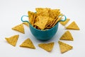 Nachos in a plastic bowl. Tortilla chips isolated on white background Royalty Free Stock Photo