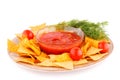 Nachos and red sauce Royalty Free Stock Photo