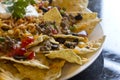 Nachos with Rice and Sour Cream Royalty Free Stock Photo