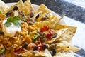 Nachos with Rice and Sour Cream Royalty Free Stock Photo