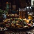 Nachos On Stone In Rustic Pub. Generative AI Royalty Free Stock Photo