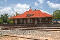 Nacogdoches, TX Historic Train Depot near Railroad Tracks Royalty Free Stock Photo