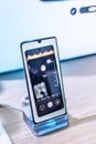 Huawei P30 Pro smartphone, presentation features of P30 Pro with Android at Huawei exhibition pavilion showroom,