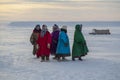 Nadym, Russia - February 23, 2020: Far North, Yamal Peninsula, Reindeer Herder`s Day, local residents in national clothes of