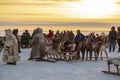 Nadym, Russia - February 23, 2020: Far North, Yamal Peninsula, Reindeer Herder`s Day, local residents in national clothes of