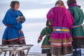 Nadym, Russia - February 23, 2020: Far North, Yamal Peninsula, Reindeer Herder`s Day, local residents in national clothes of