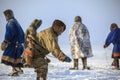 Yamal, open area, tundra,The extreme north,  Races on reindeer sled in the Reindeer Herder`s Royalty Free Stock Photo