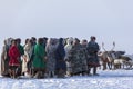 Yamal, open area, tundra,The extreme north,  Races on reindeer sled in the Reindeer Herder`s Royalty Free Stock Photo