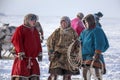 Yamal, open area, tundra,The extreme north,  Races on reindeer sled in the Reindeer Herder`s Royalty Free Stock Photo