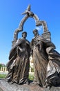 Bronze monument in honor of Orthodox Saints Peter and Fevronia in the city of Nadym in northern Siberia