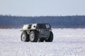 Russian wheeled all-terrain vehicle in winter in the north of Western Siberia