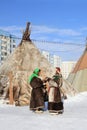 Two female reindeer herders in the city of Nadym in the North of Western Siberia