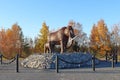 Art sculpture Mammoth and baby mammoth in the Russian city of Nadym