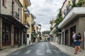 Noti Mpotsari Street in the center of Nafpaktos, Greece