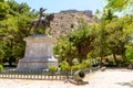 Greece, Nafplion, Statue of General Kolokotronis with Fort Palamidi