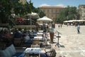 NAFPLIO, GREECE - May 25, 2018: Elegant pavement cafes in the cantral town square in the historic Greek city of Nafplio