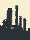 Oil refinery plant silhouette isolated on beige background. Vector illustration. Royalty Free Stock Photo