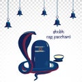 Nag Panchami Poster, Vector illustration on blue dark background with temple bells