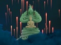 Naga fire balls, Buddha protected by hood of mythical king naga night sky