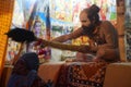 A Naga Sadhu giving his blessing to a seeker. Royalty Free Stock Photo
