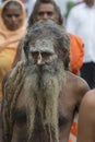 Naga Sadhu with a very long hair Portrait in Procession at Kumbh Mela Trambakeshwar,nasik,maharashtra,India