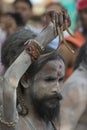 Naga Sadhu with very long Nails in procession  at  Kumbh Mela Trambakeshwar,nasik,maharashtra,India Royalty Free Stock Photo