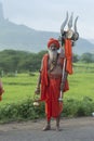 Naga Sadhu witha very heavy Trident at  Kumbh Mela Trambakeshwar,nasik,maharashtra,India Royalty Free Stock Photo