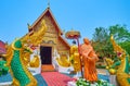 The Naga serpents and sculptures in front of Wat Phra Singh, Chiang Rai, Thailand