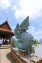 Naga statue in front of the church At Wat Pa Khlong 11 in Pathum Thani Province