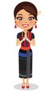 A happy and cute Indian woman wearing a traditional outfit from the state of Nagaland - Vector