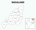 Nagaland map. Nagaland administrative and political map. Nagaland map with neighboring countries and borders.