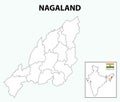 Nagaland map. Nagaland administrative and political map. Nagaland map with neighboring countries and borders.