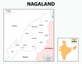 Nagaland map. Nagaland administrative and political map. Nagaland map with neighboring countries and borders.