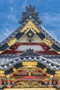 Nagano City, Japan. Sezonin temple colorful facade and roof detail.