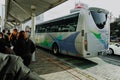 A Nagaden local bus of Nagano city which takes tourists to the Jigokudani Snow Monkey Park at