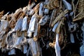 Straw sandals waraji and ballet slippers hanging in front of the Zenko-ji temple in Nagano, Japan