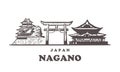 Nagano sketch skyline. Nagano, Japan hand drawn 