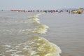 NAGAON BEACH, MAHARASHTRA, INDIA 13 JAN 2018. Tourists enjoy walking, swimming and various activities