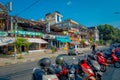 NAGARKOT, NEPAL OCTOBER 11, 2017: Beautiful view of dowtown with unidentified people walking, with some motorcycles