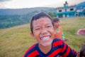 NAGARKOT, NEPAL OCTOBER 11, 2017: Close up of unidentified group of playful little children playing and enjoying time