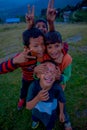 NAGARKOT, NEPAL OCTOBER 11, 2017: Unidentified group of playful little children playing and enjoying time with their