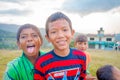 NAGARKOT, NEPAL OCTOBER 11, 2017: Unidentified group of playful little children playing and enjoying time with their