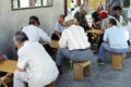 Nagasaki, Japan:August 31, 2016- Portrait crowd elder people playing Japanese chess at public park for hobby and meeting together