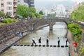 Megane Bridge Spectacles Bridge in Nagasaki, Japan. over the Nakashima River was built in Nagasaki Royalty Free Stock Photo