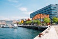 Dejima Wharf shopping and restaurant street with sea in Nagasaki, Japan