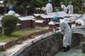 Students making a reconstruction in scale model of the historical buildings in Dejima,