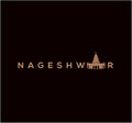 Nageshwar typography with Ganeshwar temple icon. Lord Shiva temple icon