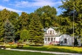 Panoramic view of park and historic museum manor house of Mikolaj Rej, polish renaissance poet and writer in Naglowice, Poland Royalty Free Stock Photo